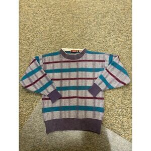 Vintage 90s Henry Grethel Lambswool Plaid Sweater Women's‎ M Purple Teal Gray